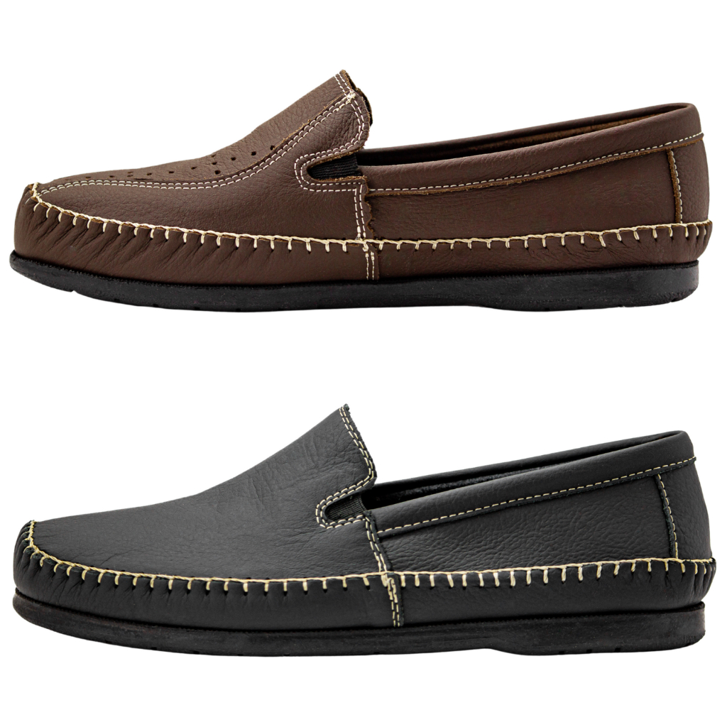 Kit 2 Pares Sapato Mocassim Couro Legítimo Masculino Ortopédico Antiestresse Confortável Macio Leve