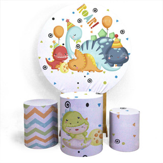 Capa Painel Tema Dino Baby Feliz Aniversario + Trio Capa Cilindro Sublimado