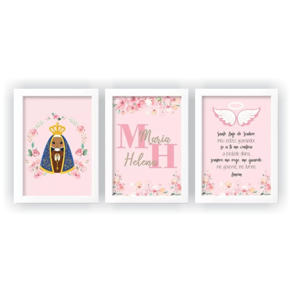 QUADRO DECORATIVO INFANTIL NOSSA SENHORA APARECIDA ORAÇÃO ANJO DA GUARDA PERSONALIZADO COM SEU NOME em Oferta na Shopee