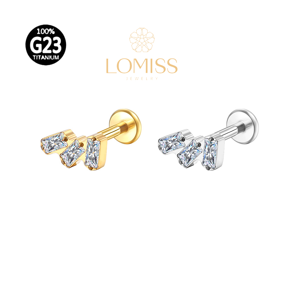Piercing Hélix Tragus Conch Labret Titânio G23 PVD 3 Retângulos Zircônia Lomiss piercing em Oferta na Shopee