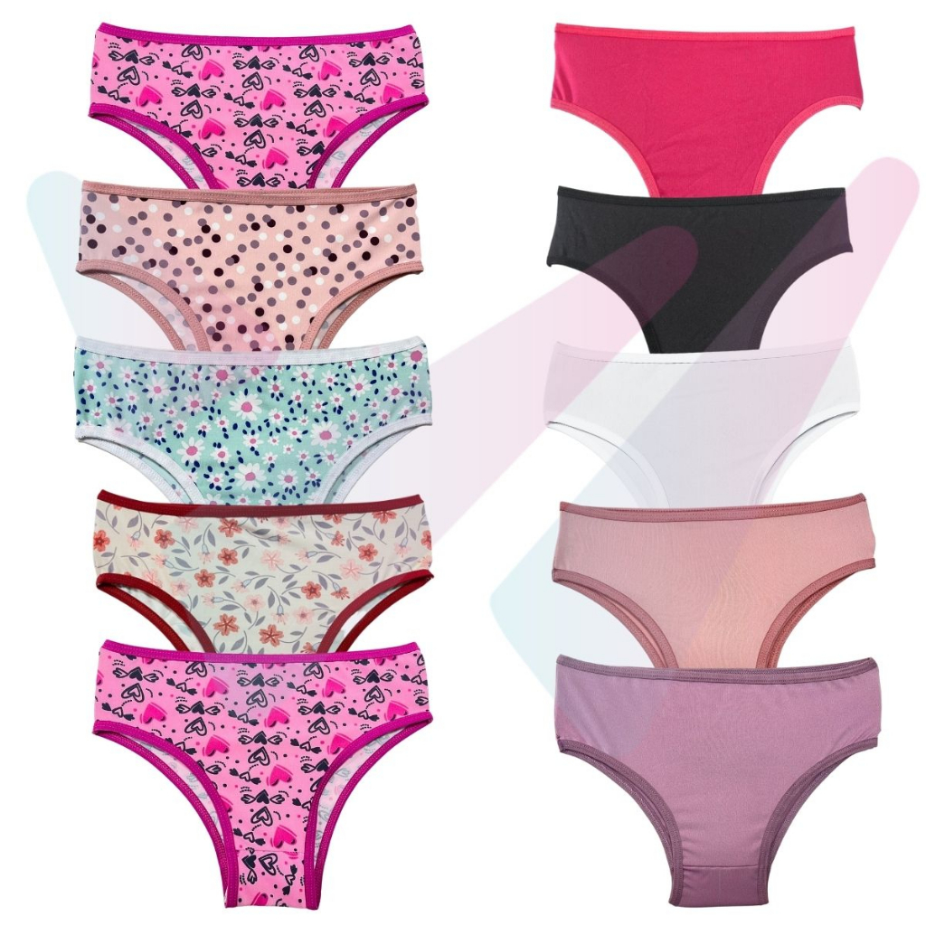 Kit 5 Calcinha Infantil Microfibra Colorida Estampada Lisa Roupa Menina