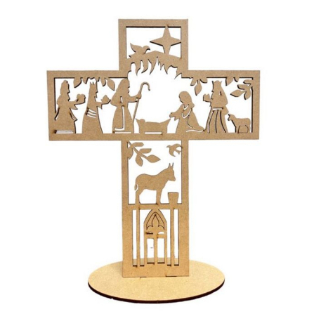 Cruz de Natal Presépio Crucifixo lembrancinha de natal enfeite artigo religioso presente decoração, artesanato, feliz natal, ano novo, presépio, menino Jesus com base