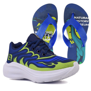 Tenis Infantil Meninos Casual Marinho e Verde + Chinelo Atacadao Divinopolis em Oferta na Shopee