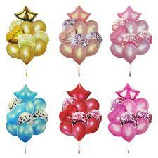 Kit 10 Balão Buquê Estrela Coração Metalizado Látex Liso Confete Festa Decoração HBS-10 em Oferta na Shopee