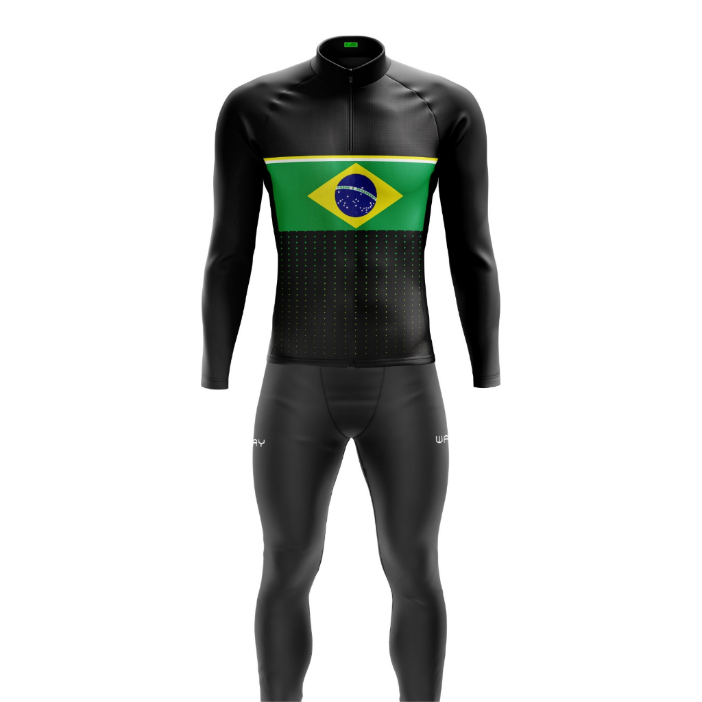 Conjunto Ciclismo Masculino Kit Camisa Brasil Points + Calça Forro de Gel Inverno Frio