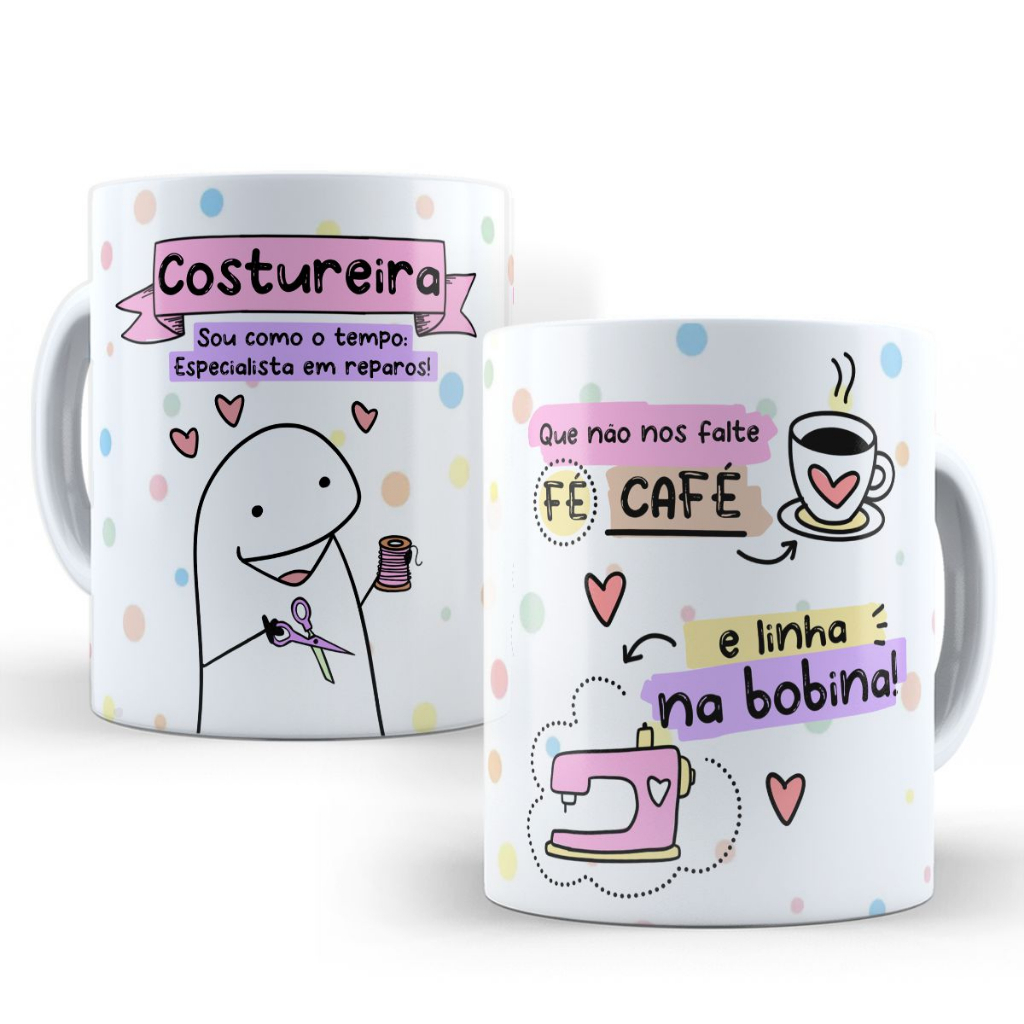 Caneca Costureira - Profissões Flork Costura Xírcara de Porcelana 325ml