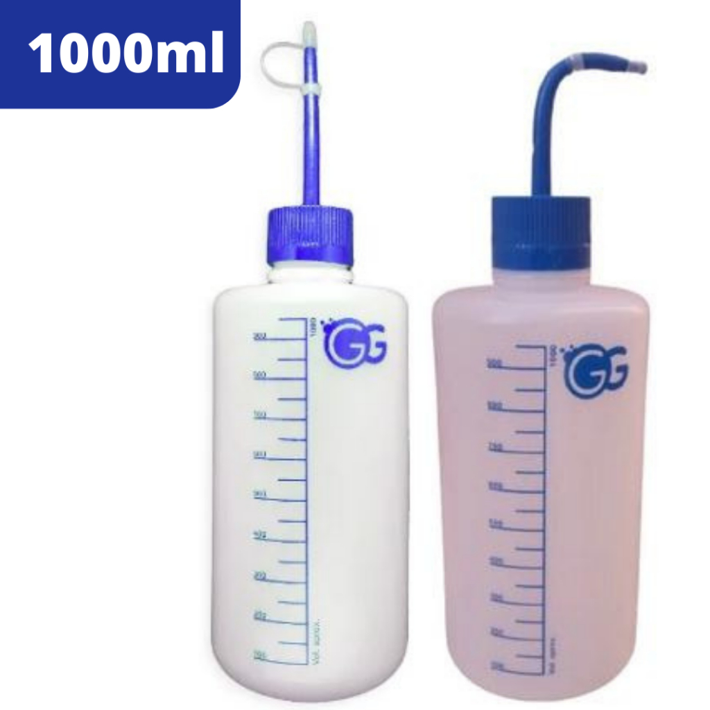 Pisseta Plastica 1000ml Bico Curvo e Reto Graduada