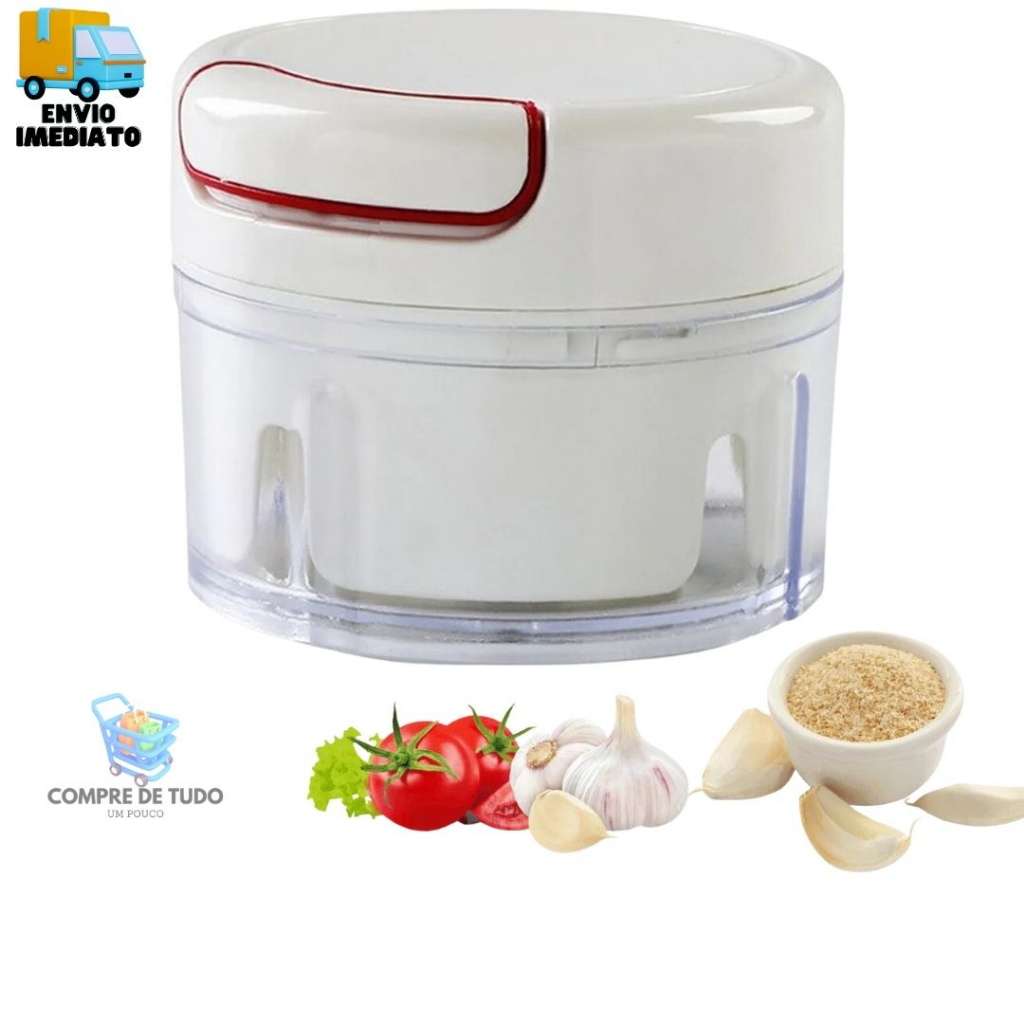 Mini Processador De Alho e Alimentos 2 lâminas 170ml Semiautomático Triturador Cozinha