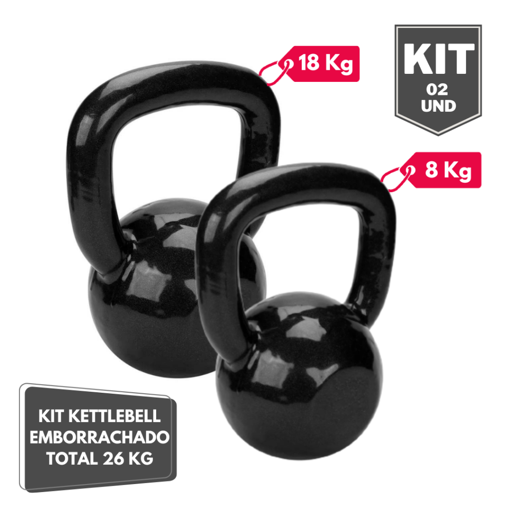 Kit Halter Kettlebell Emborrachado 8 e 18 Kg - Total 26 Kg