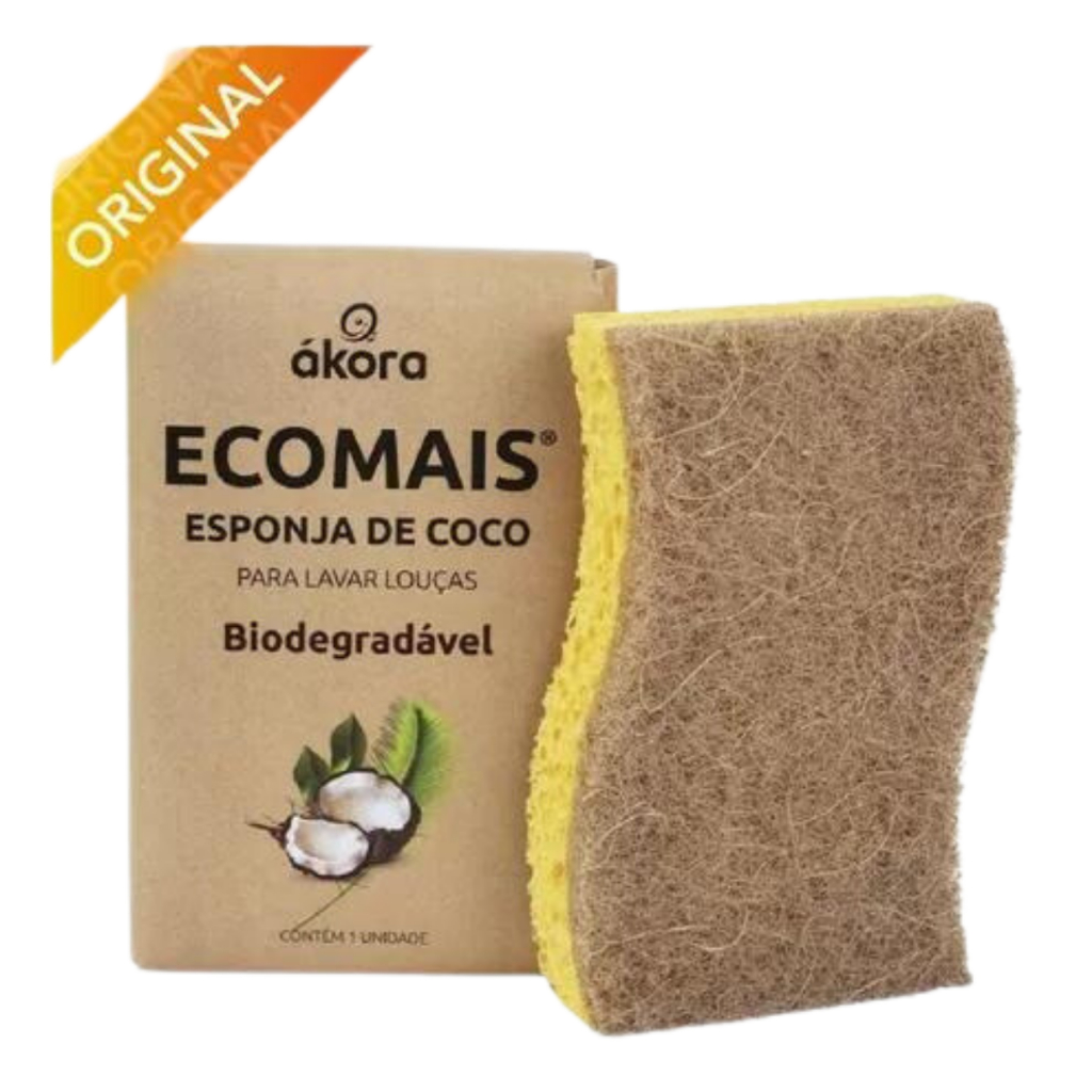 Esponja de fibra de coco e celulose biodegradável para lavar louça - Ecomais Ákora