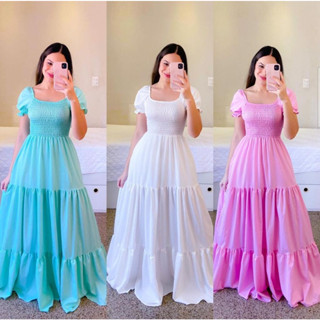 Vestido feminino longo evangélico manga bufante moda evangelica