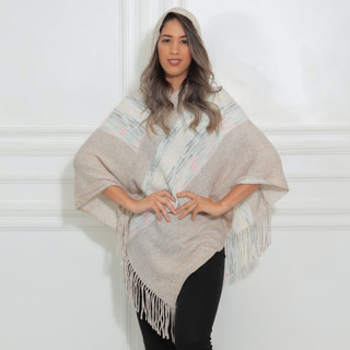 Xale Poncho Feminino Com Touca Tricô Crochê Cashmere Elegante Quentinho Moda Inverno Cores Mesclado
