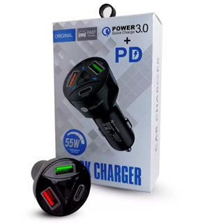 Carregador veicular Turbo ultra rápido 2 entrada usb 3.0 + PD  usb 55w ENVIO IMEDIATO em Oferta na Shopee