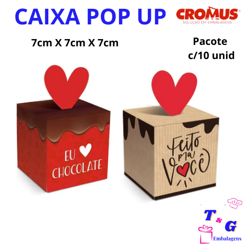 Caixinha Pop up / KRAFT DOCURA / EU AMO CHOCOLATE / Páscoa /Natal 7x7x7 c/10 Unidades - Cromus