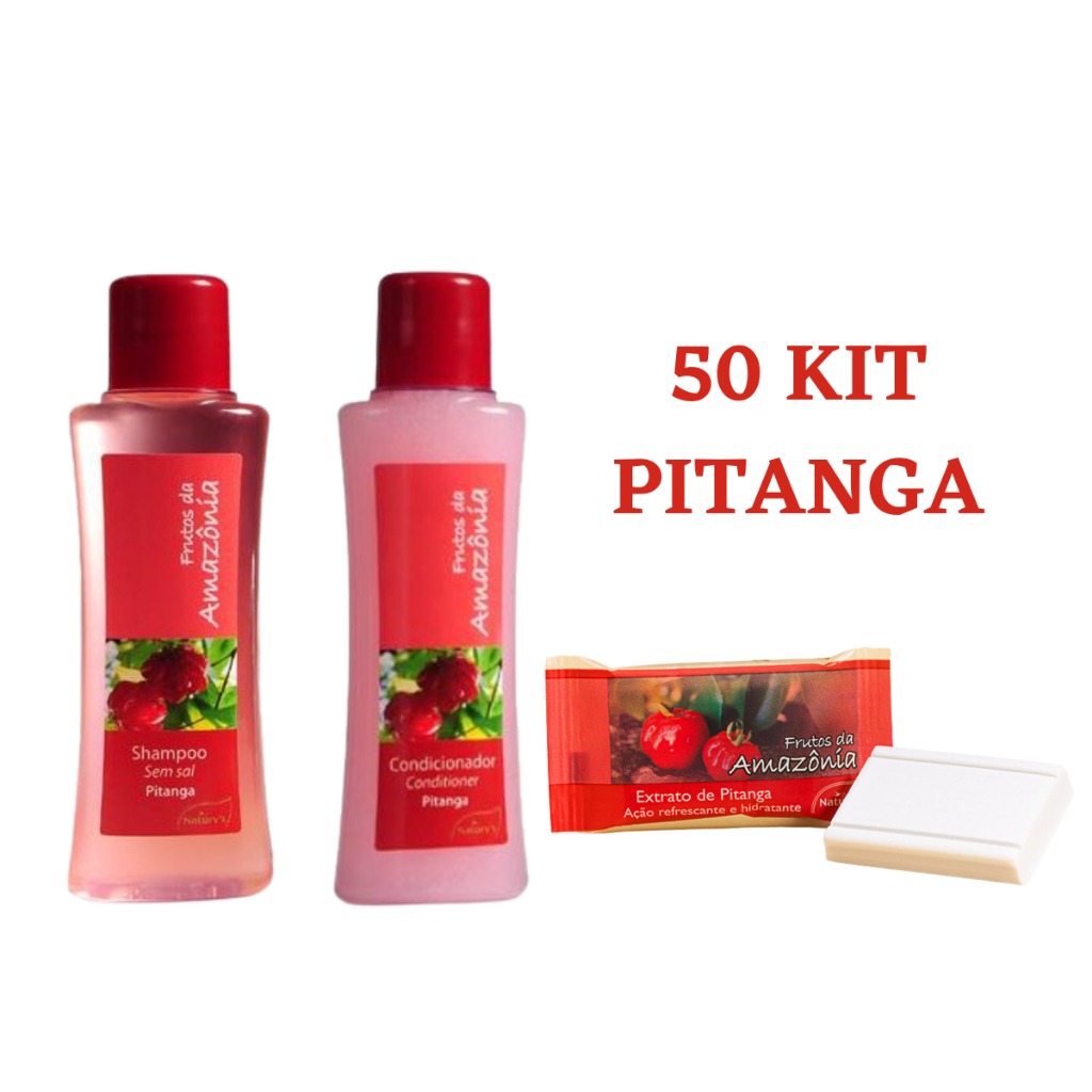 Kit 50 Pitanga Shampoo, Condicionador 35 Ml e Sabonete 15g Hotel Motel