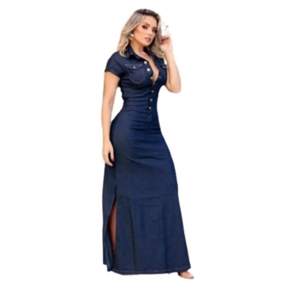 Vestido Jeans Fenda Referencia Dora Longo