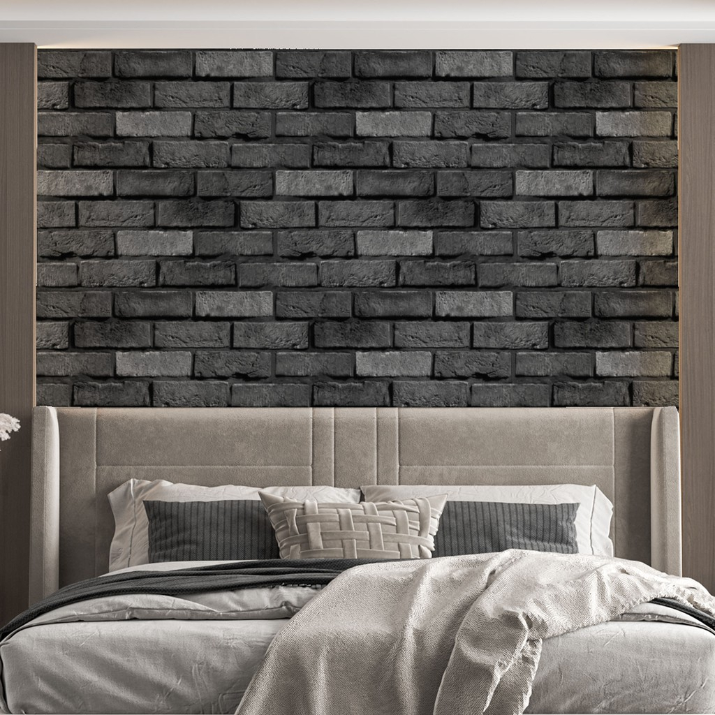 Papel de Parede Tijolinho Mineiro Preto Efeito 3D Envelhecido Lavável Quarto Sala 1m x 40cm