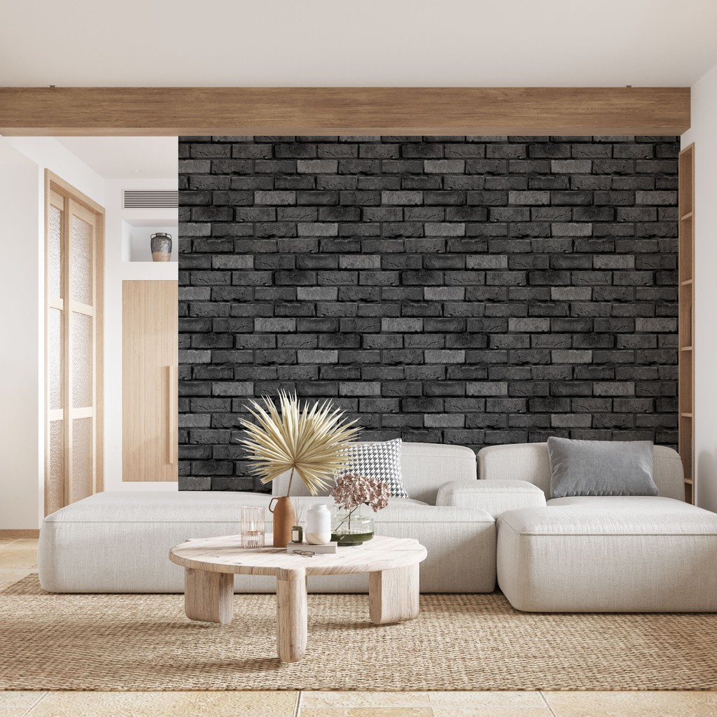 Papel de Parede Tijolinho Mineiro Preto Efeito 3D Envelhecido Lavável Quarto Sala 1m x 40cm - Home & Living