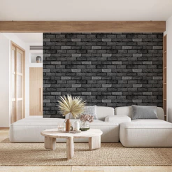 Papel de Parede Tijolinho Mineiro Preto Efeito 3D Envelhecido Lavável Quarto Sala 1m x 40cm