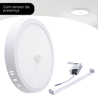 Painel Plafon Led C/ Sensor Presença 18w Sobrepor Redondo Luz Frio