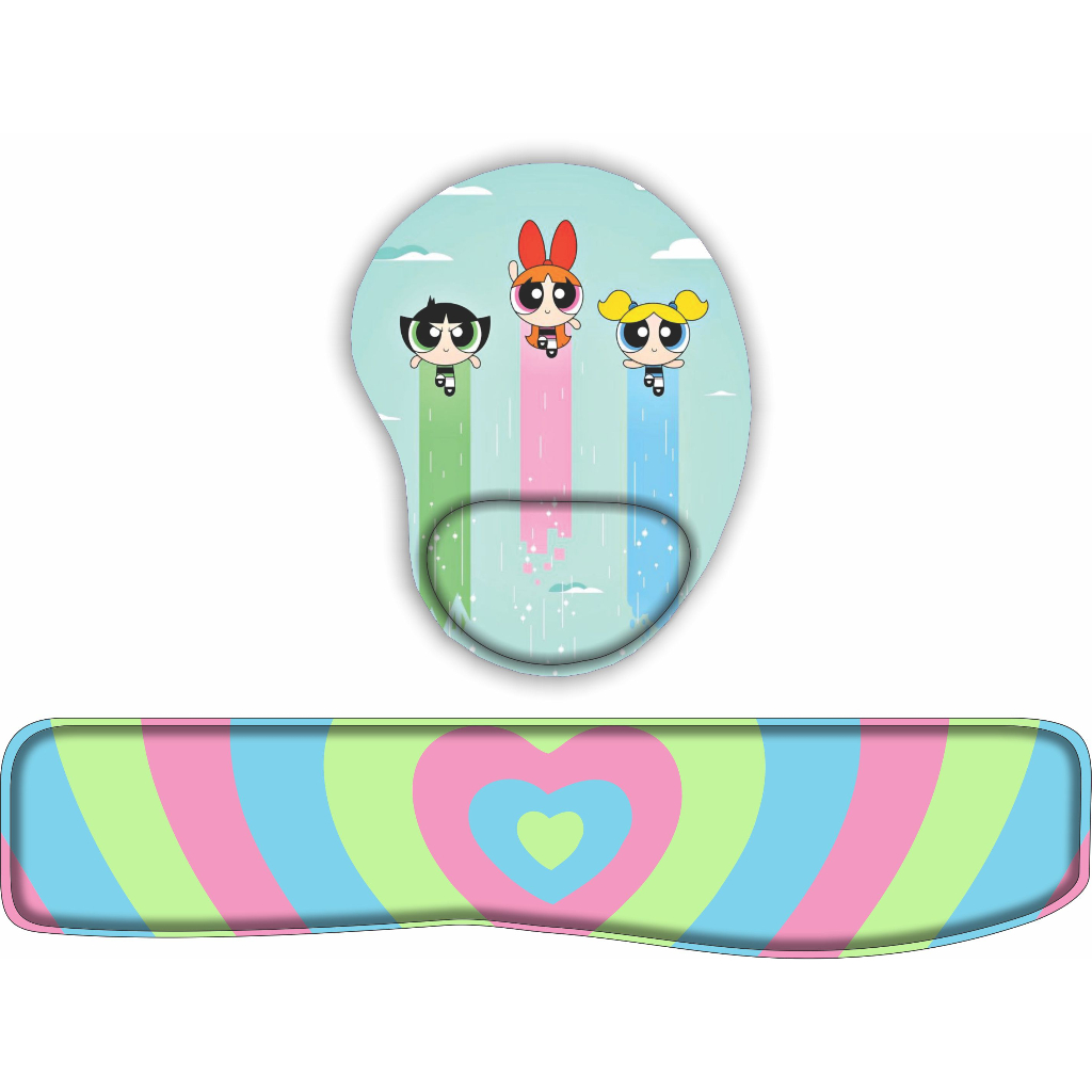Kit Apoio de Teclado + Mouse Pad com Apoio Meninas Super Poderosas Docinho Lindinha Florzinha