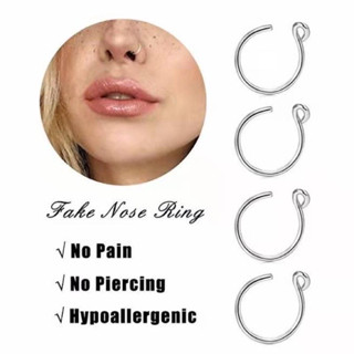 Piercing fake falso nariz/septo/orelha/lábio aço inoxidável cirúrgico pressão