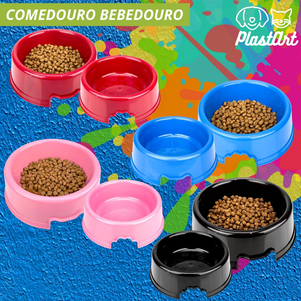 Kit Comedouro e Bebedouro Pet Para Cachorro Gato 250ml 2 Unidades