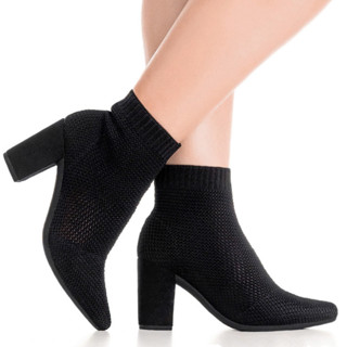 Bota Feminina Knit Bico Fino Salto Alto Calce Fácil Meia