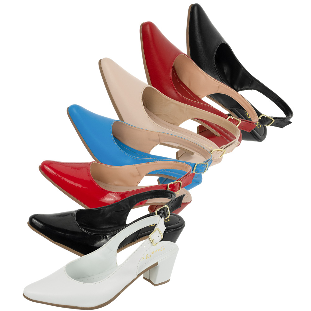 Sapato Feminino Scarpin Delta Bico Fino Traseiro Aberta Salto Bloco em Oferta na Shopee