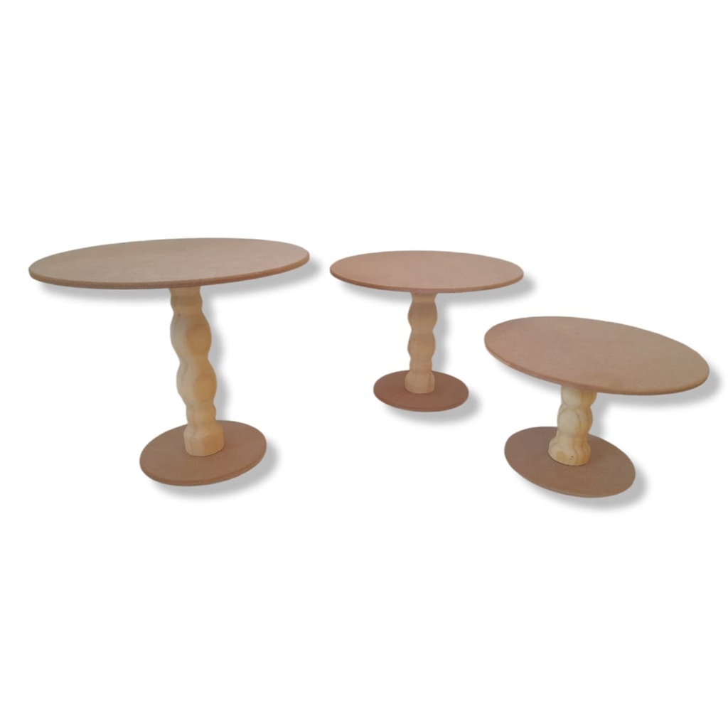 Trio Conjunto 3 Boleiras Torneadas Kit Festa Mesa Bandeja Mdf Cru