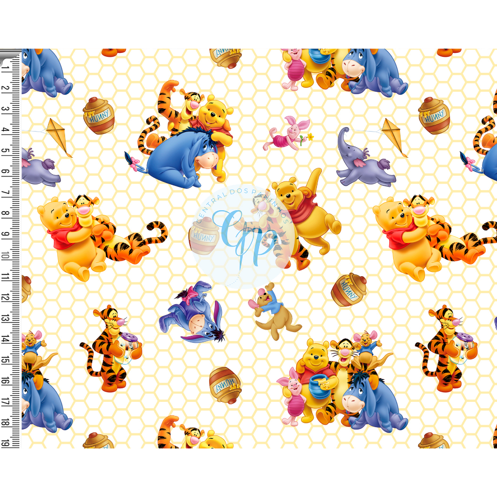Tecido tricoline, microfibra ou gabardine - Ursinho pooh - mel - colméia - 0.50CM em Oferta na Shopee