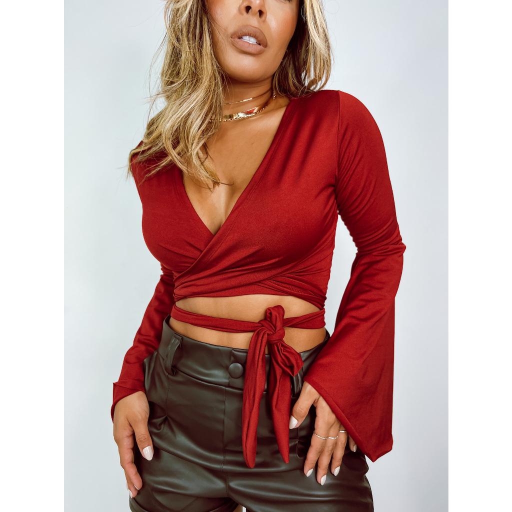 Cropped Feminino Outono inverno manga longa Manga Flare Moda Blogueira Luxo Blusa Feminina Multiformes