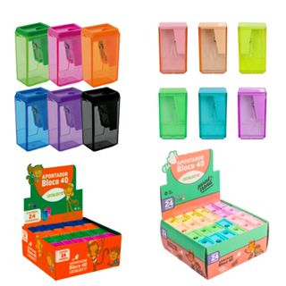 Apontador Com Depósito Bloco 40 Pastel Trend ou Neon Escolar Escritório Leo&Leo