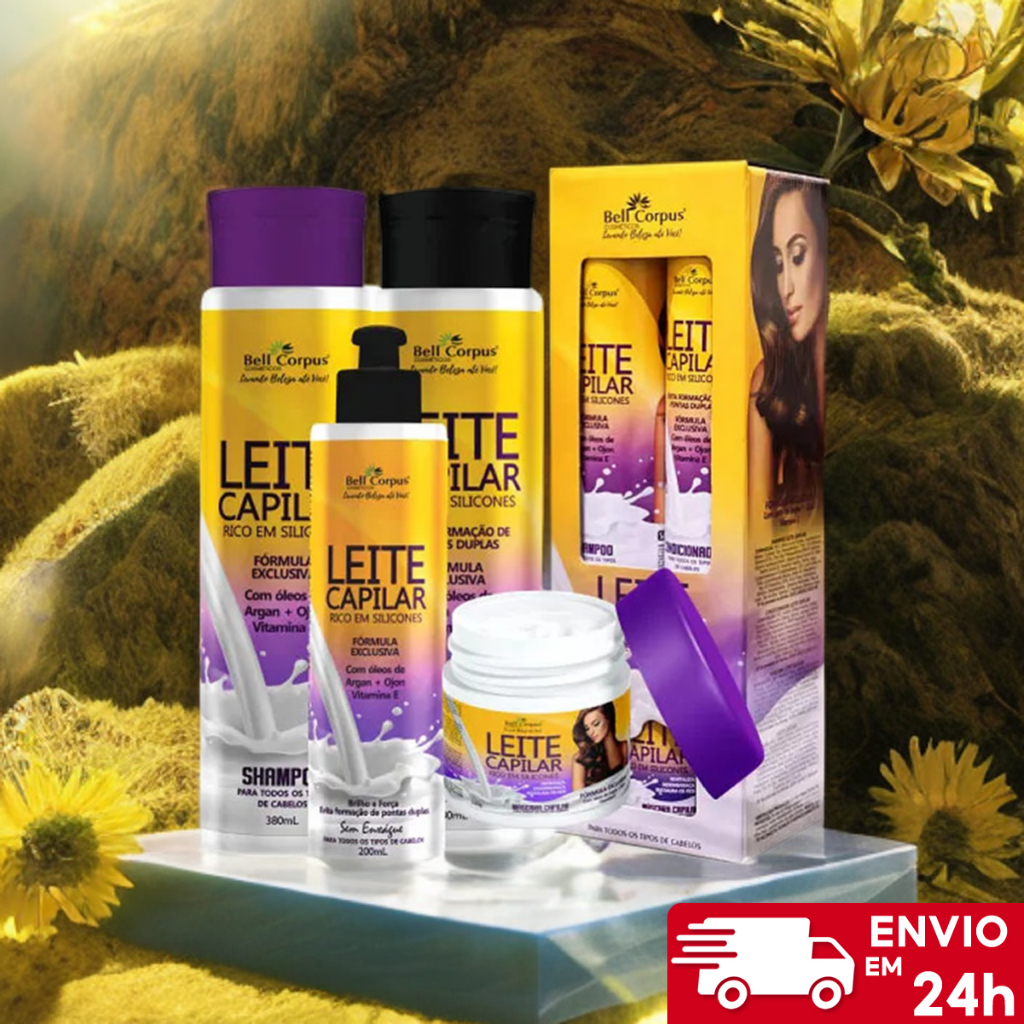 Kit Capilar Completo (4 itens) Leite Capilar - Shamp/Cond/Masc/LeaveIn - Bell Corpus