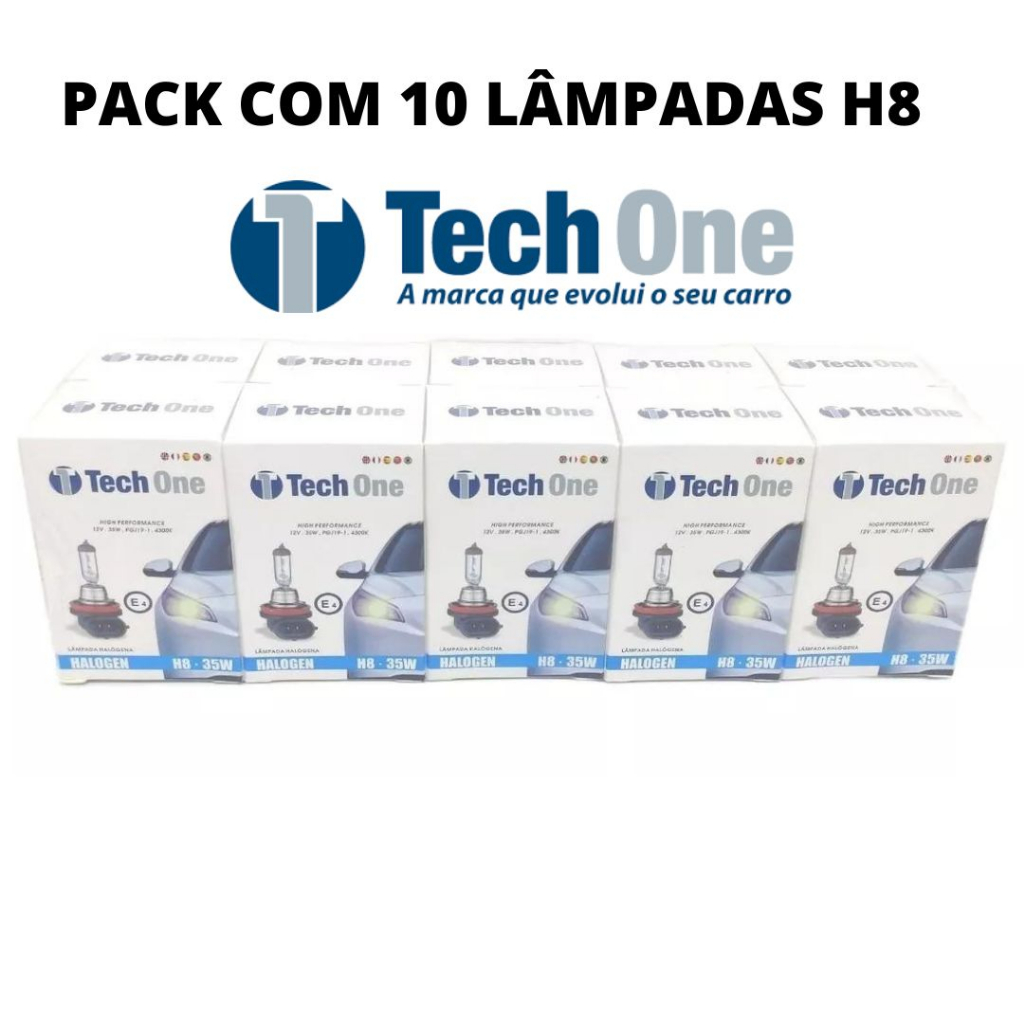 Lâmpada Pack com 10 Lâmpadas Automotivas Halogena H8 12V 35W 4300K Tech One