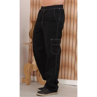 Calça Cargo Skate Sarja Bolso Lateral Larga Unissex