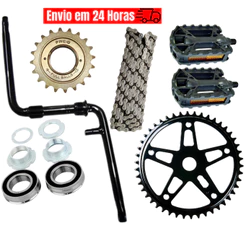 Kit Pedivela Bike Monobloco Coroa Catraca Corrente Pedal Movimento Central Rolamento Bicicleta 24 26