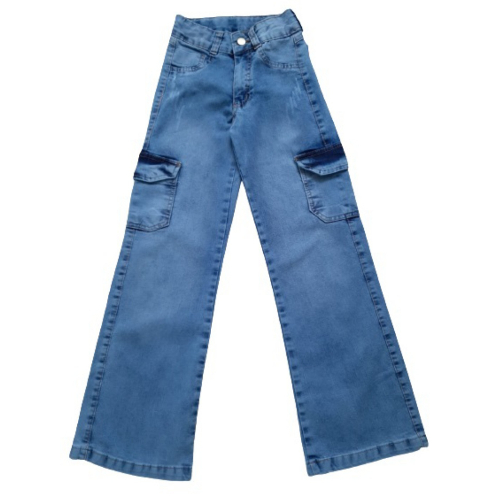 Calça Jeans Cargo Pantalona Infantil Juvenil Feminina 10 ao 16 (R6255)