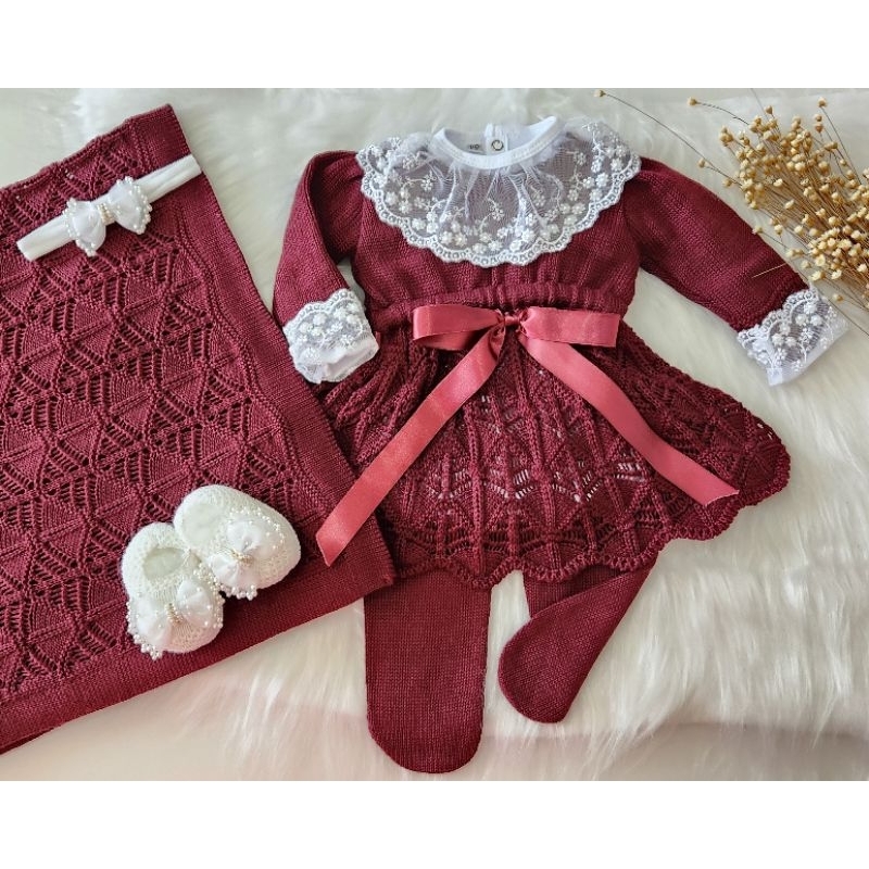 Saída de Maternidade de Luxo em Tricot. Saida Vestido