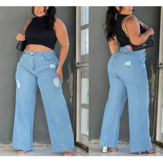 CALÇA JEANS WIDE LEG PLUS SIZE WID LEG PANTALONA 46 ao 56