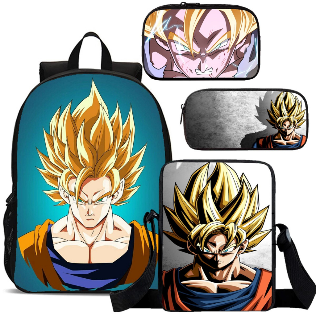 Kit Escolar Mochila com Lancheira Estojo Box e Estojo Simples Estampa Goku Dragon Ball Z