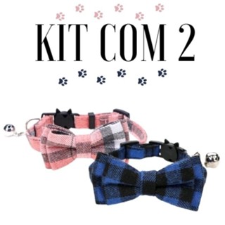 kit com 2 coleiras  Para Gato Modelo Gravata Com Sino Prático Para Fechar Variedade de Cores Feminino Masculino