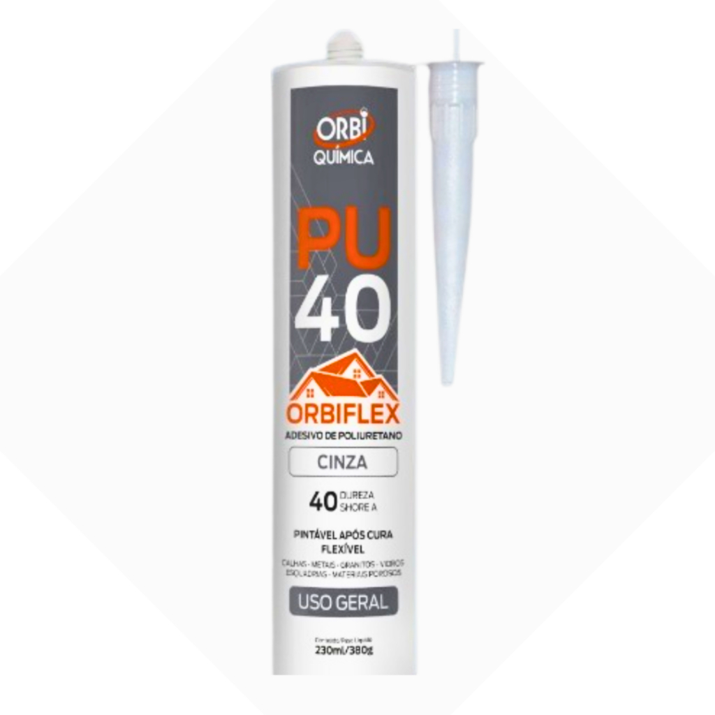 Cola PU 40 Selante Silicone Adesivo multiuso Para Calhas, Metais, Granitos, Vidros, Esquadrias 380g Orbi
