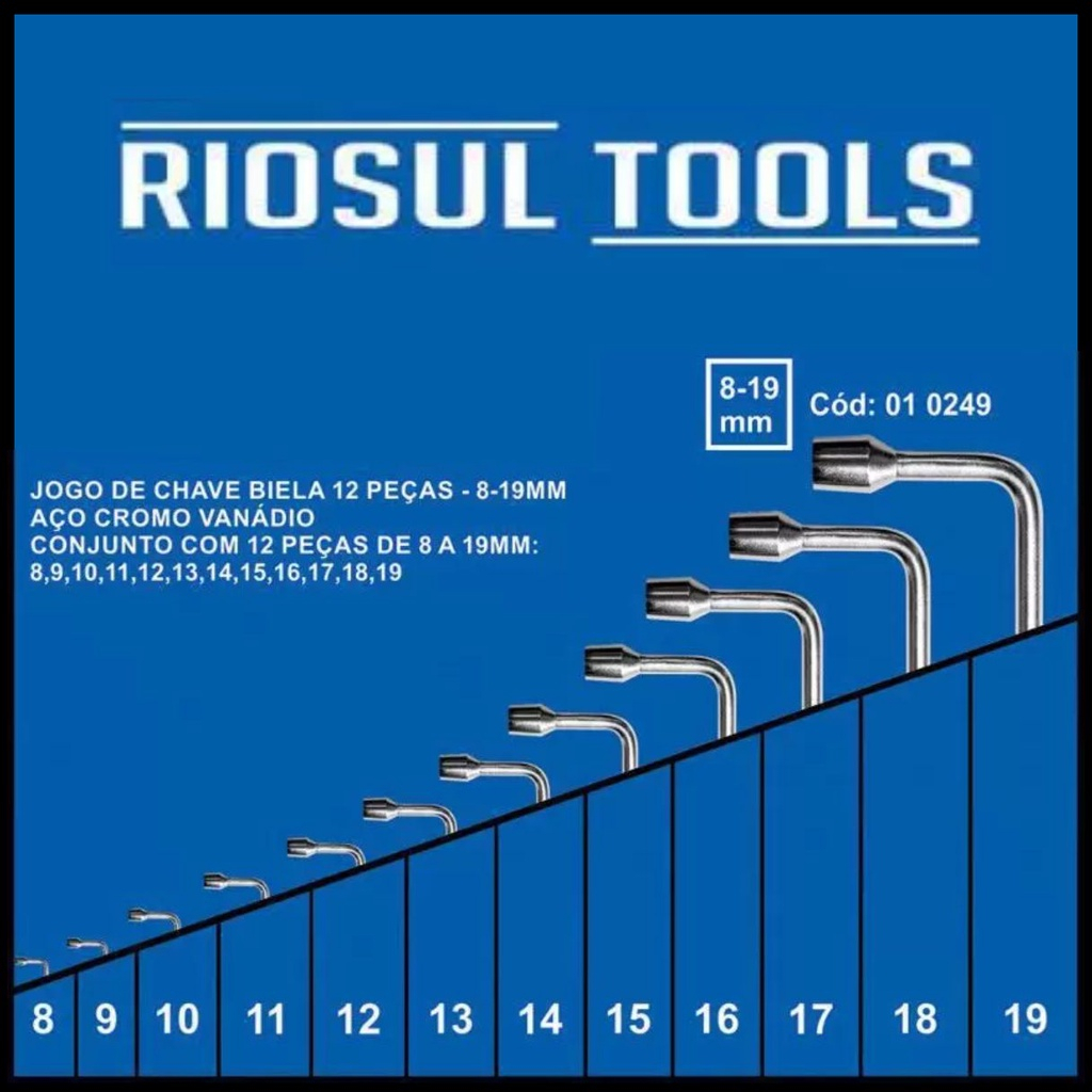 Jogo de 12 Chaves Bielas 8 a 19 RioSul Tools