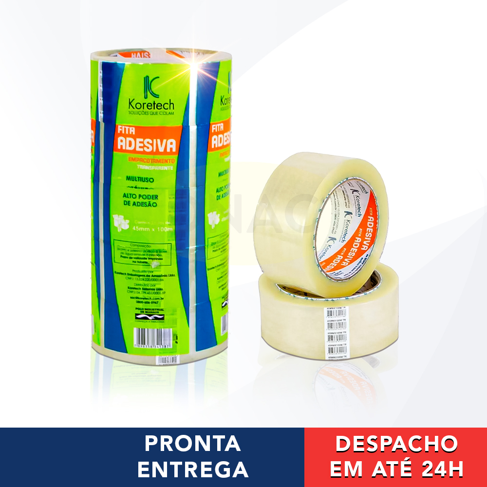 Fita Adesiva Transparente Larga Forte 45mm x 100m Para Embalagem E Empacotamento