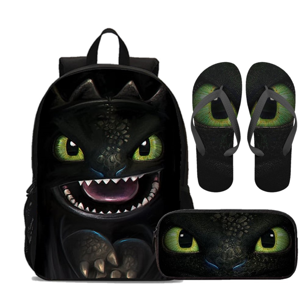 Kit Mochila Estojo e Chinelo Estampa Banguela Como Treinar o Seu Dragão Fúria da Noite