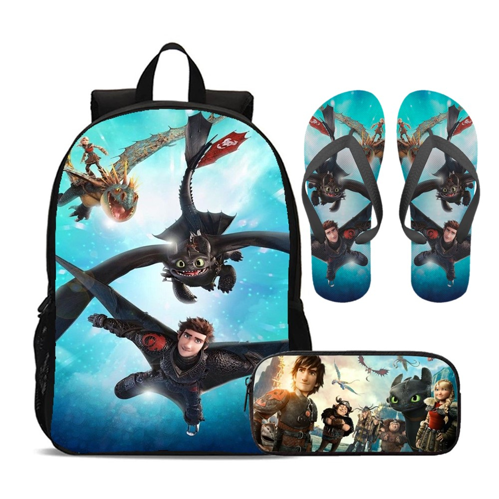 Mochila Estojo e Chinelo Estampa Como Treinar o Seu Dragão Soluço