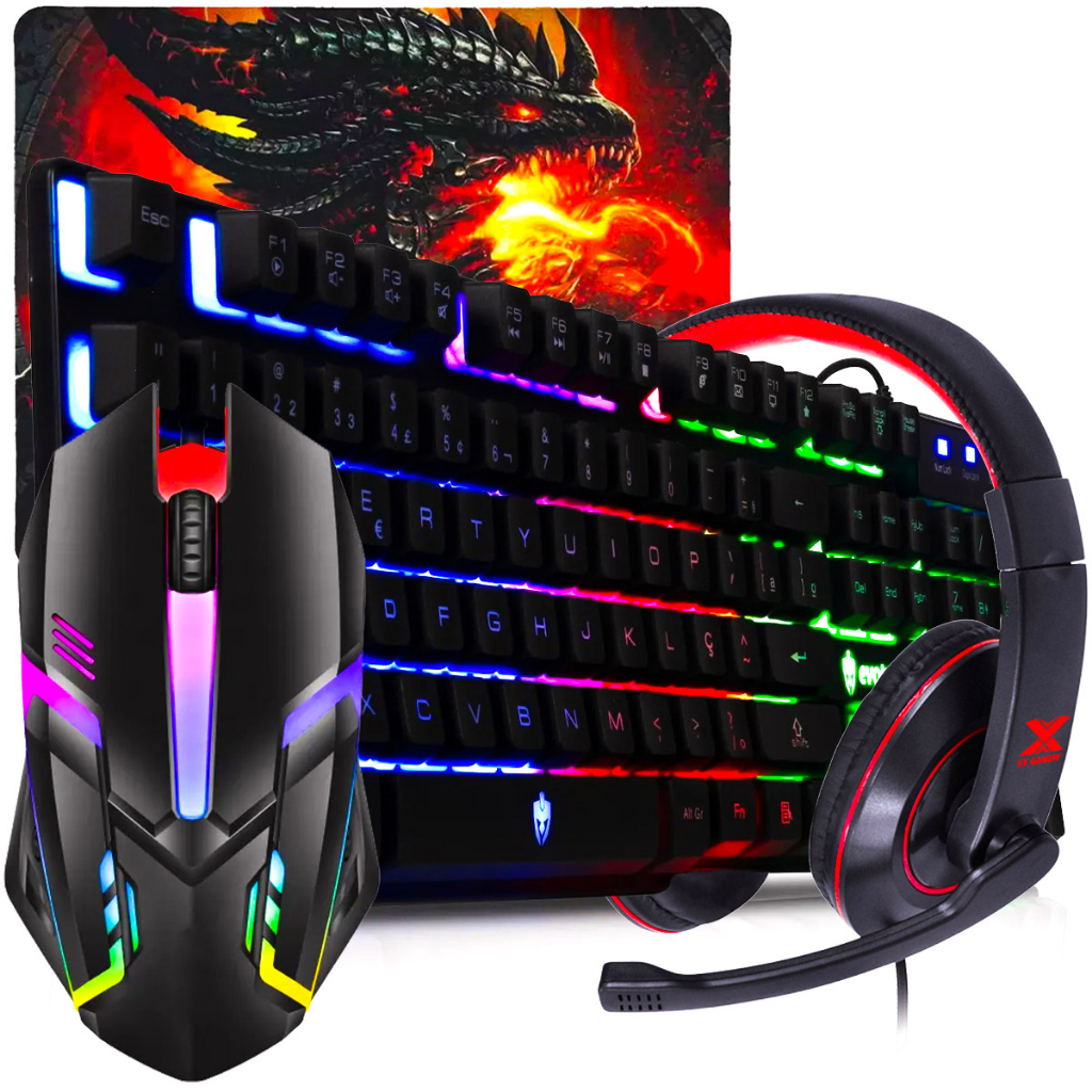 Kit Gamer Completo Headset Teclado Semi Mecanico Mouse Gamer Pad Speed