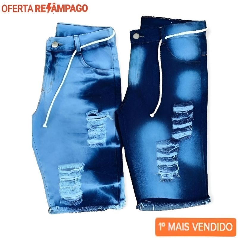 Kit 2 Bermuda Jeans Masculina Rasgada Destroyed Moda Verão Tendência Premium