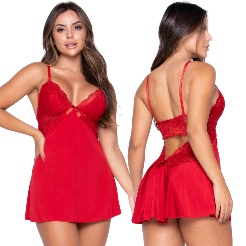 Camisola Sexy com Calcinha Renda Regulável Feminina Renda Sensual Linha Noite Lingerie